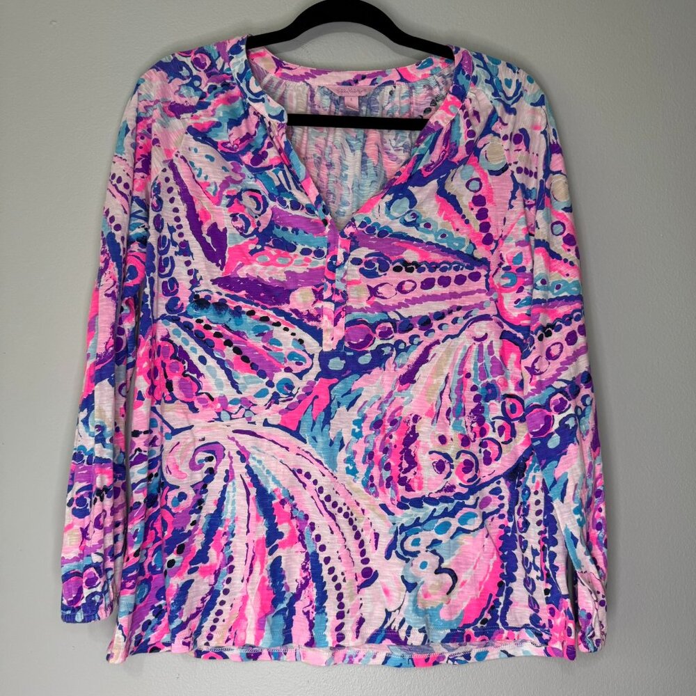 Lilly Pulitzer Meg Colony Coral Long Sleeve Tunic Multicolor Summer Vibrant S